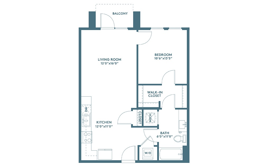 A4 - 1 bedroom floorplan layout with 1 bath and 736 square feet. (2D)